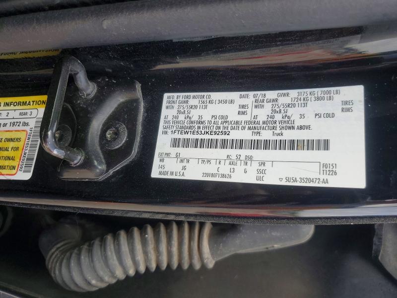 2018 Ford F150 მანქანა იყიდება აუქციონზე, vin: 1FTEW1E53JKE92592, აუქციონის ნომერი: 63402296