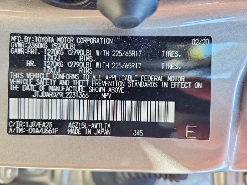 Aukcja sprzedaży 2020 Lexus Nx, vin: JTJDARDZ9L2231366, numer aukcji: 65806036