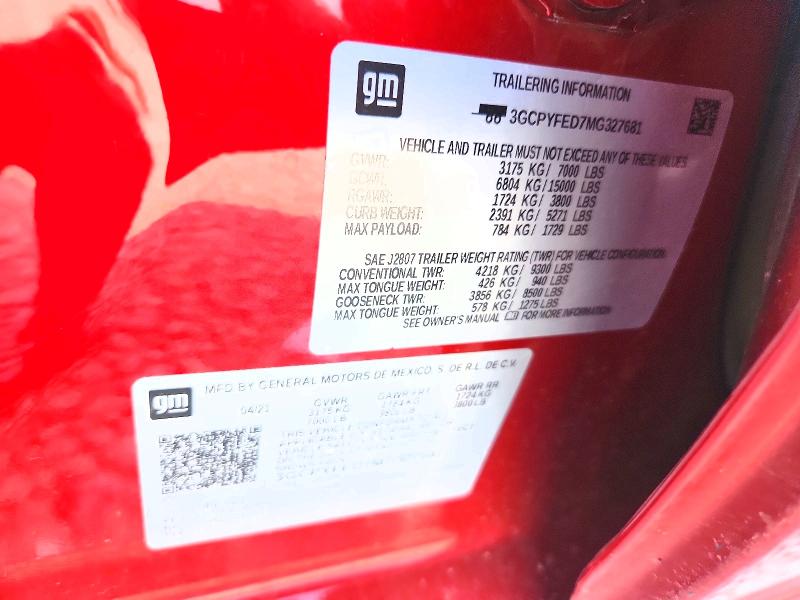 Aukcja sprzedaży 2021 Chevrolet Silverado, vin: 3GCPYFED7MG327681, numer aukcji: 65484546