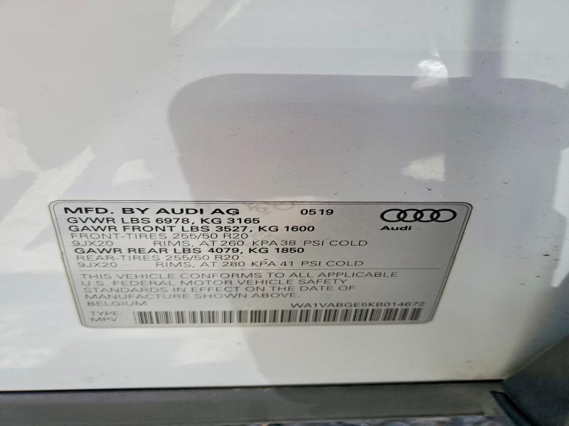 Продаж на аукціоні авто 2019 Audi E-tron, vin: WA1VABGE5KB014672, номер лоту: 65372436