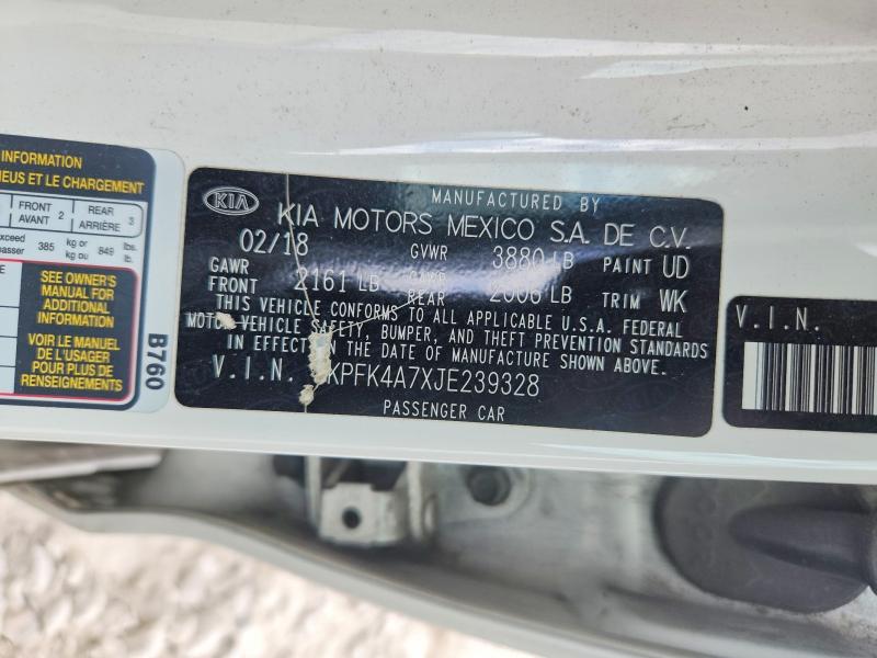 2018 Kia Forte მანქანა იყიდება აუქციონზე, vin: 3KPFK4A7XJE239328, აუქციონის ნომერი: 65175666