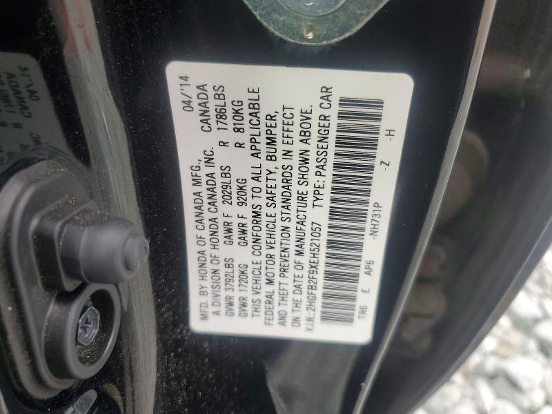 Aukcja sprzedaży 2014 Honda Civic, vin: 2HGFB2F9XEH521057, numer aukcji: 64369986
