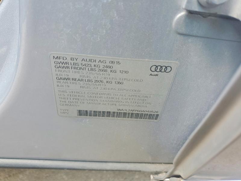 Продаж на аукціоні авто 2016 Audi Q5, vin: WA1L2AFP6GA049526, номер лоту: 64090106