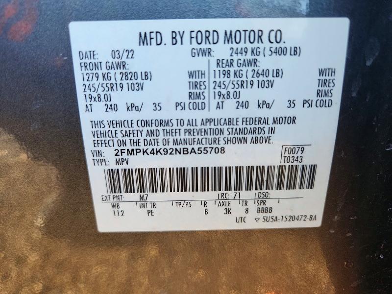 Продажа на аукционе авто 2022 Ford Edge, vin: 2FMPK4K92NBA55708, номер лота: 65099016