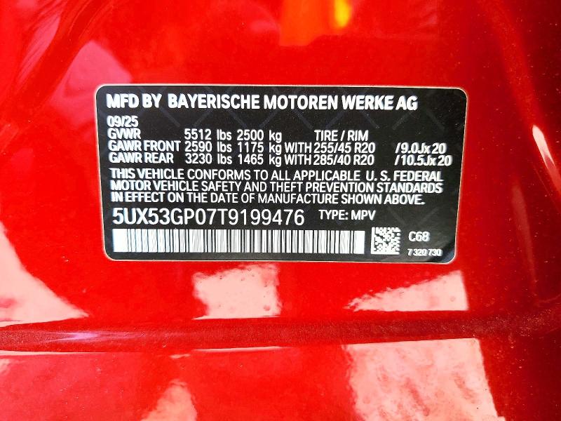 2026 Bmw X3 მანქანა იყიდება აუქციონზე, vin: 5UX53GP07T9199476, აუქციონის ნომერი: 63801616