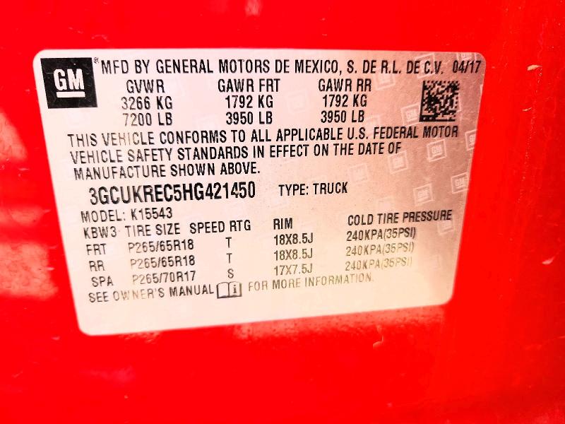 63237136 :رقم المزاد ، 3GCUKREC5HG421450 vin ، 2017 Chevrolet Silverado مزاد بيع