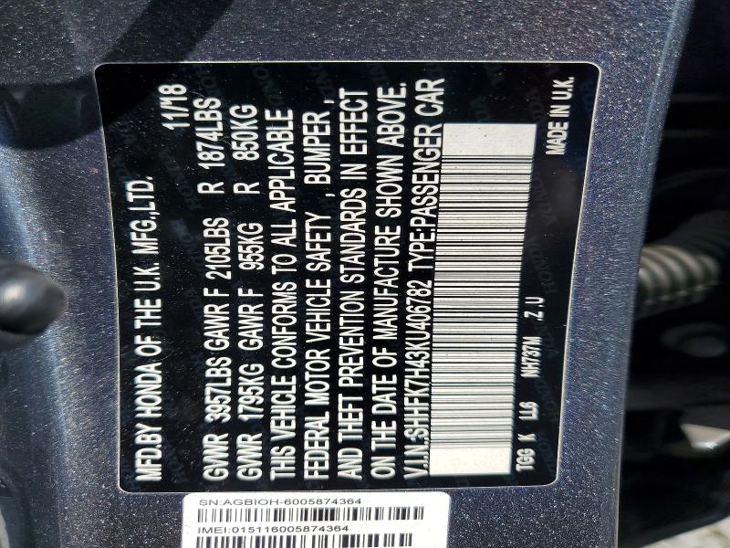 2019 Honda Civic მანქანა იყიდება აუქციონზე, vin: SHHFK7H43KU406782, აუქციონის ნომერი: 66470666