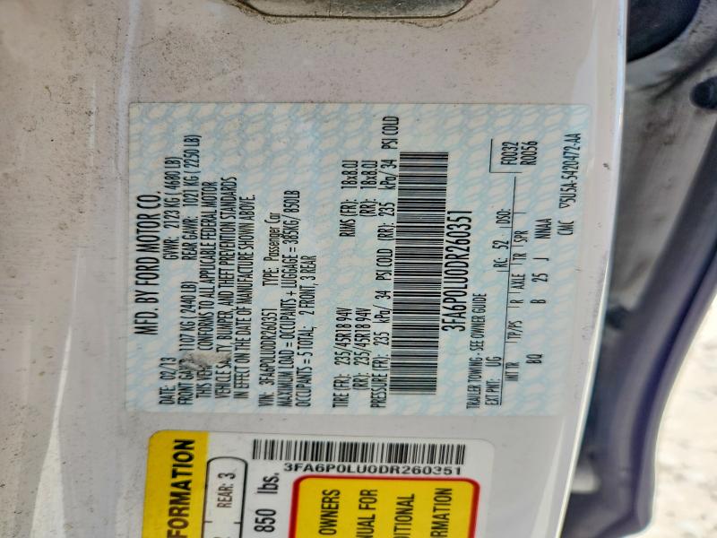 Продаж на аукціоні авто 2013 Ford Fusion, vin: 3FA6P0LU0DR260351, номер лоту: 64249296