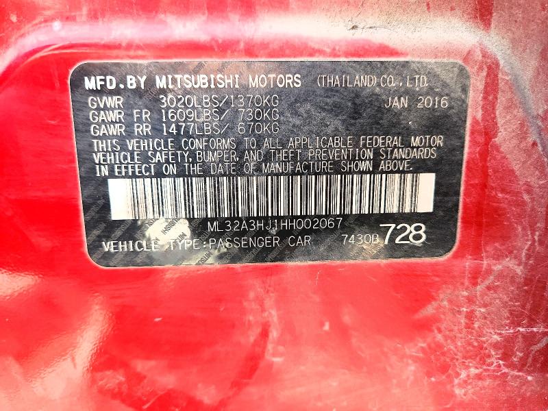 Aukcja sprzedaży 2017 Mitsubishi Mirage, vin: ML32A3HJ1HH002067, numer aukcji: 64098026