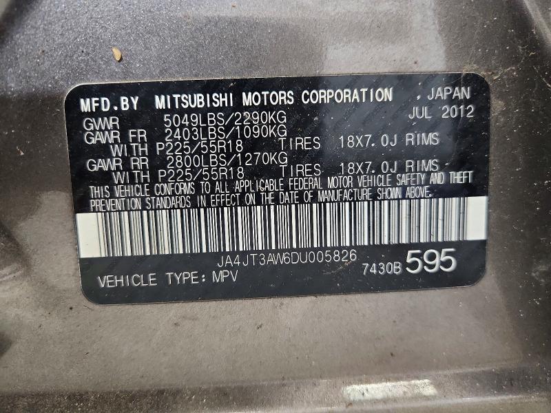 2013 Mitsubishi Outlander მანქანა იყიდება აუქციონზე, vin: JA4JT3AW6DU005826, აუქციონის ნომერი: 66969376