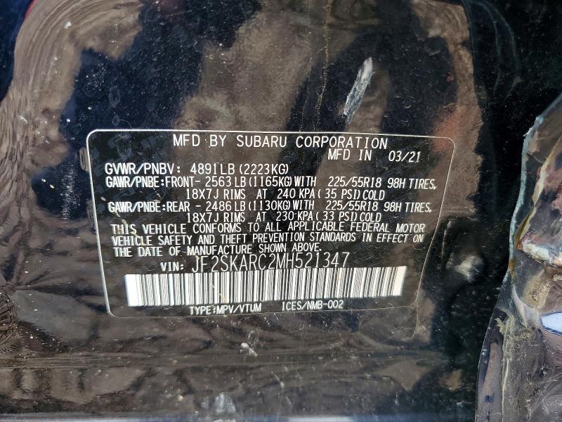 63486106 :رقم المزاد ، JF2SKARC2MH521347 vin ، 2021 Subaru Forester مزاد بيع