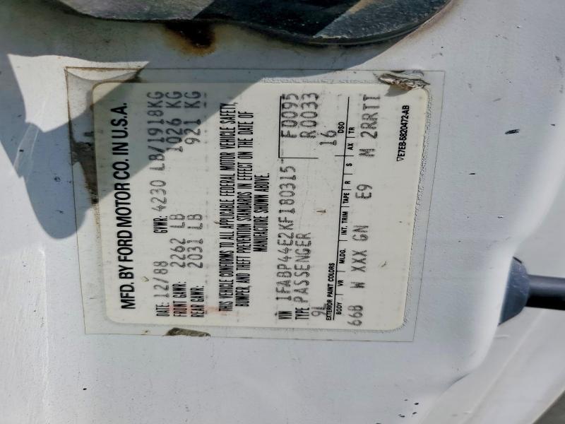 1989 Ford Mustang მანქანა იყიდება აუქციონზე, vin: 1FABP44E2KF180315, აუქციონის ნომერი: 64944346