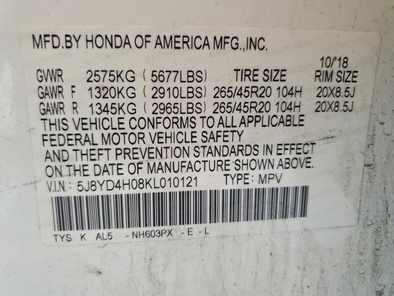 Aukcja sprzedaży 2019 Acura Mdx, vin: 5J8YD4H08KL010121, numer aukcji: 63356786