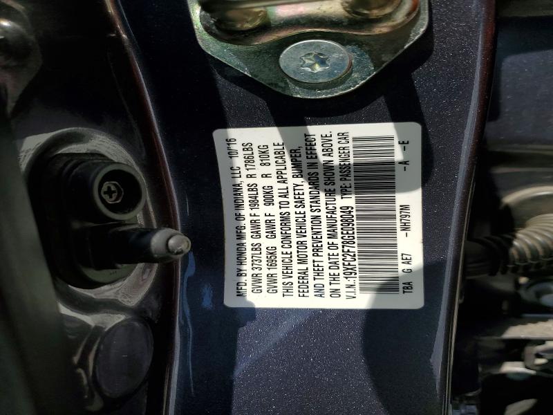 63689636 :رقم المزاد ، 19XFC2F78GE098049 vin ، 2016 Honda Civic مزاد بيع
