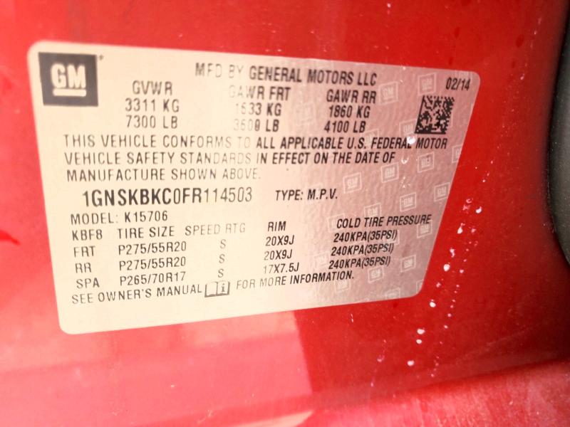 64577326 :رقم المزاد ، 1GNSKBKC0FR114503 vin ، 2015 Chevrolet Tahoe مزاد بيع