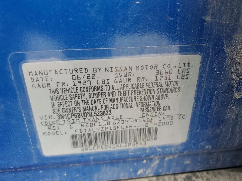 66778156 :رقم المزاد ، 3N1CP5BV0NL523823 vin ، 2022 Nissan Kicks مزاد بيع