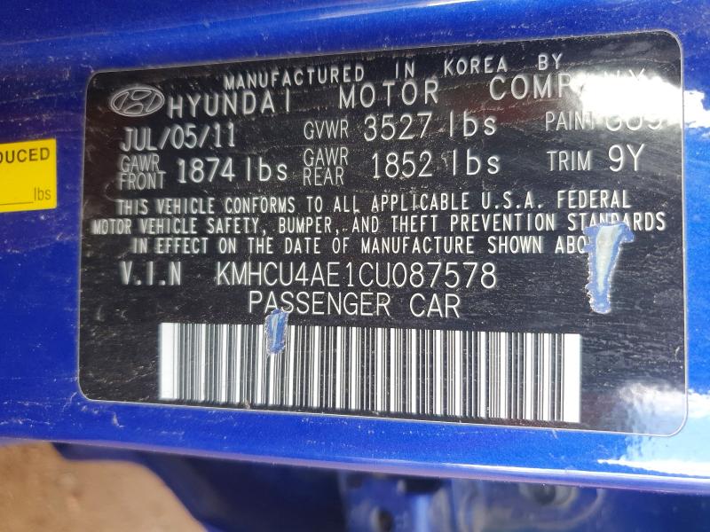 Aukcja sprzedaży 2012 Hyundai Accent, vin: KMHCU4AE1CU087578, numer aukcji: 67006296