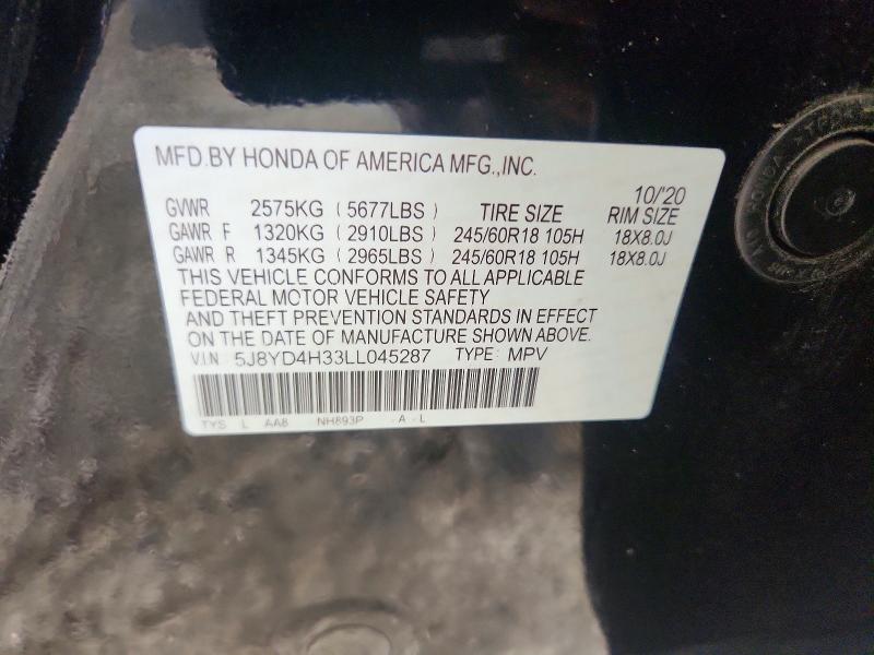 Продаж на аукціоні авто 2020 Acura Mdx, vin: 5J8YD4H33LL045287, номер лоту: 65533966