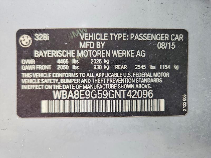 2016 Bmw 328 მანქანა იყიდება აუქციონზე, vin: WBA8E9G59GNT42096, აუქციონის ნომერი: 63694046