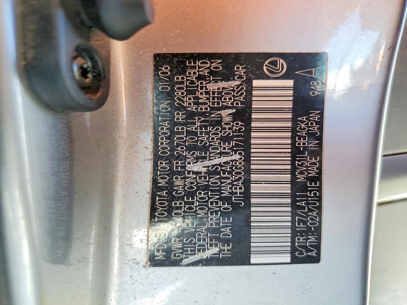 Aukcja sprzedaży 2006 Lexus Es, vin: JTHBA30G865171139, numer aukcji: 63241386