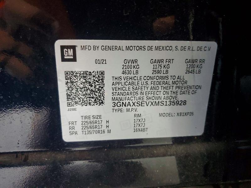 2021 Chevrolet Equinox მანქანა იყიდება აუქციონზე, vin: 3GNAXSEVXMS135928, აუქციონის ნომერი: 63853246