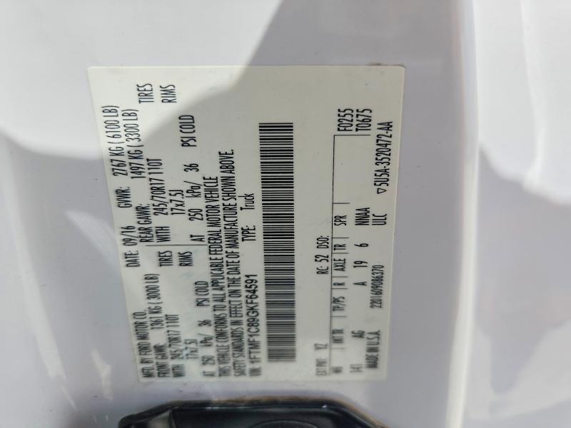 64061406 :رقم المزاد ، 1FTMF1C89GKF64591 vin ، 2016 Ford F150 مزاد بيع