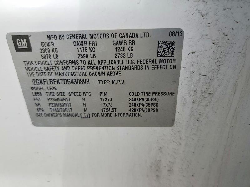 Aukcja sprzedaży 2013 Gmc Terrain, vin: 2GKFLREK7D6430898, numer aukcji: 66998596