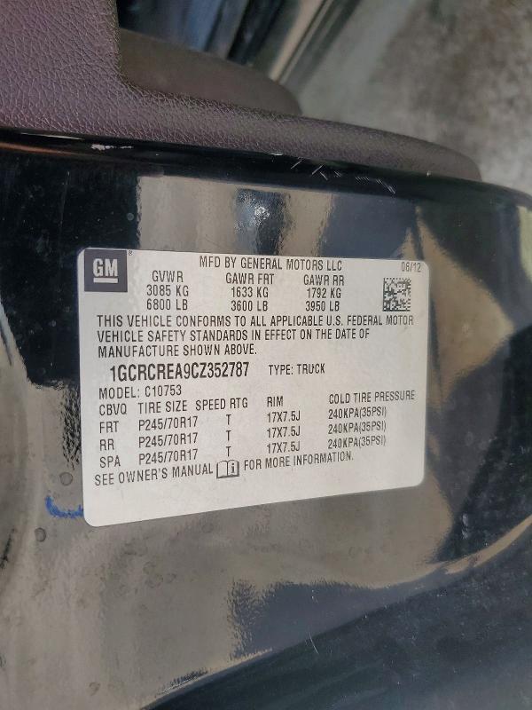 Продажа на аукционе авто 2012 Chevrolet Silverado, vin: 1GCRCREA9CZ352787, номер лота: 64937096