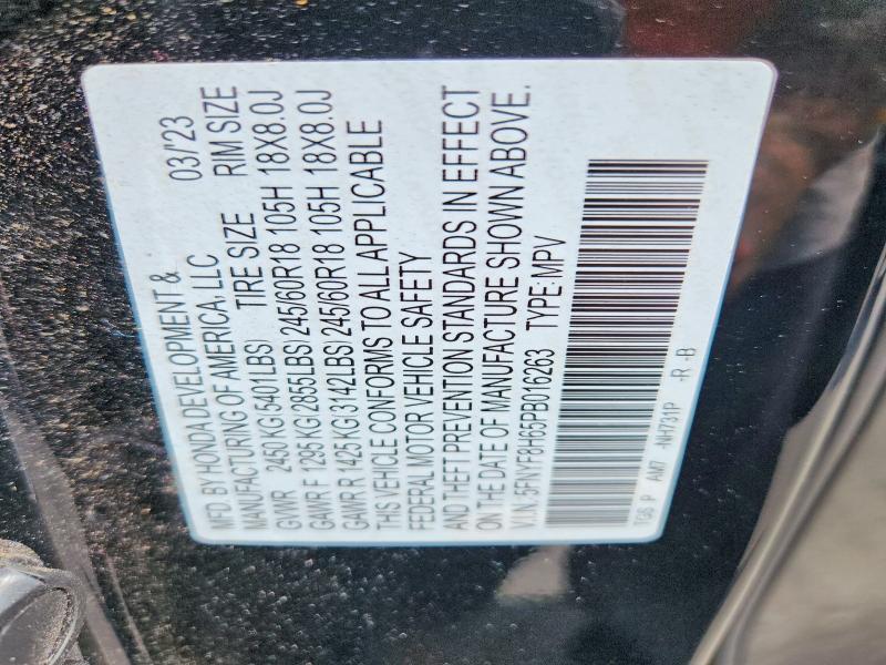 65881376 :رقم المزاد ، 5FNYF8H65PB016263 vin ، 2023 Honda Passport مزاد بيع