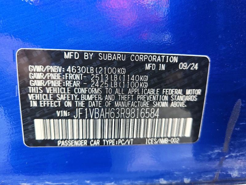 Aukcja sprzedaży 2024 Subaru Wrx, vin: JF1VBAH63R9816584, numer aukcji: 63499176