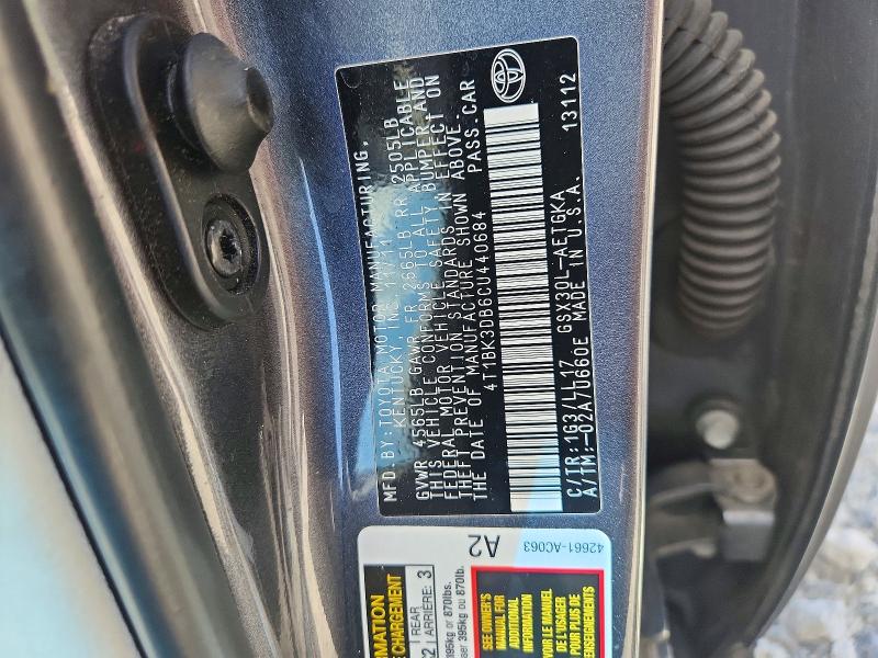 2012 Toyota Avalon მანქანა იყიდება აუქციონზე, vin: 4T1BK3DB6CU440684, აუქციონის ნომერი: 63559246