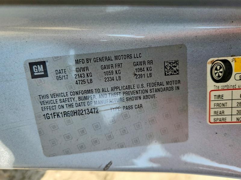 64589056 :رقم المزاد ، 1G1FK1R60H0213472 vin ، 2017 Chevrolet Camaro مزاد بيع