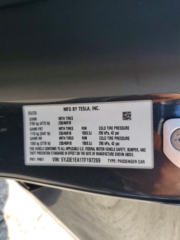 Продаж на аукціоні авто 2026 Tesla Model 3, vin: 5YJ3E1EA1TF197269, номер лоту: 63260576