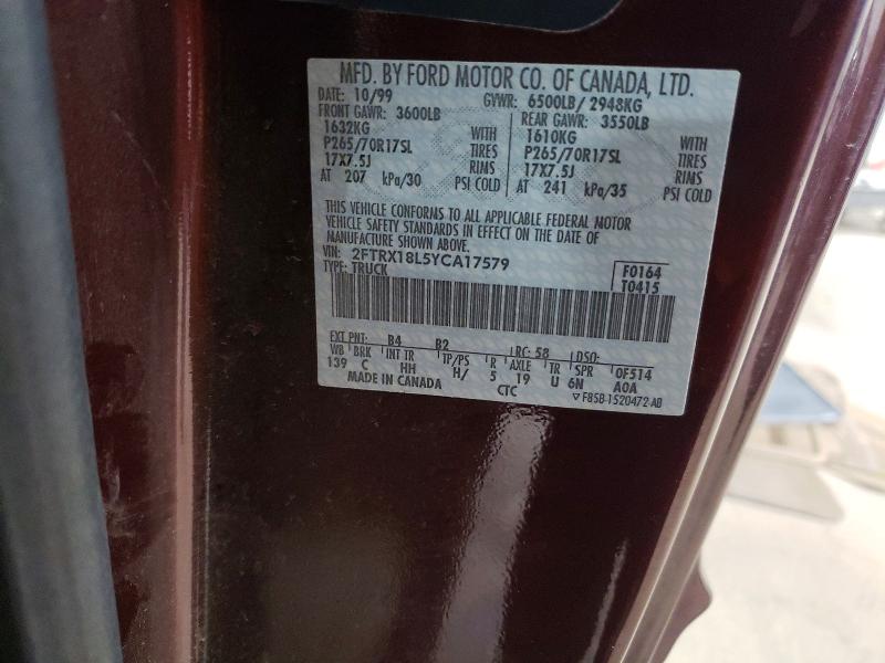 2000 Ford F150 მანქანა იყიდება აუქციონზე, vin: 2FTRX18L5YCA17579, აუქციონის ნომერი: 65321776