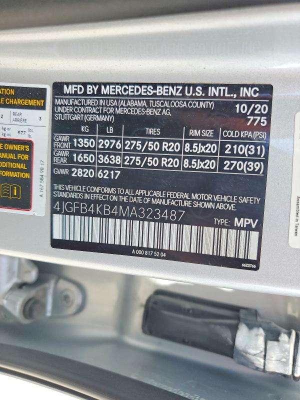 66051436 :رقم المزاد ، 4JGFB4KB4MA323487 vin ، 2021 Mercedes-benz Gle مزاد بيع