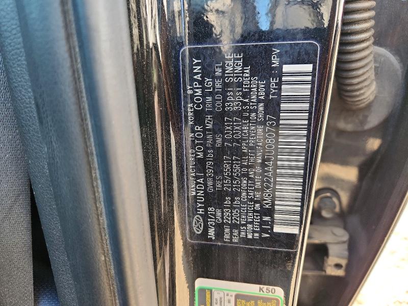 66224196 :رقم المزاد ، KM8K22AA4JU080737 vin ، 2018 Hyundai Kona مزاد بيع
