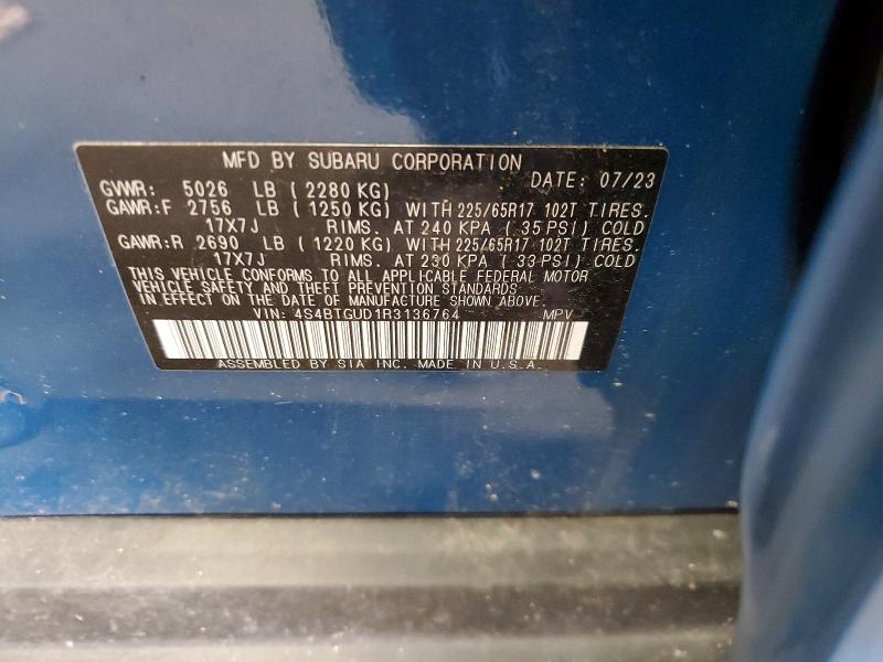 63184866 :رقم المزاد ، 4S4BTGUD1R3136764 vin ، 2024 Subaru Outback مزاد بيع