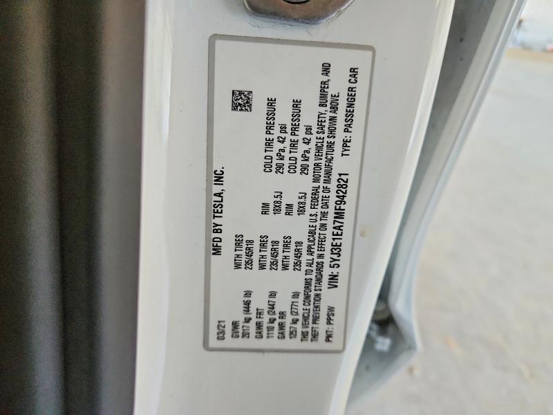 Продаж на аукціоні авто 2021 Tesla Model 3, vin: 5YJ3E1EA7MF942821, номер лоту: 64568116