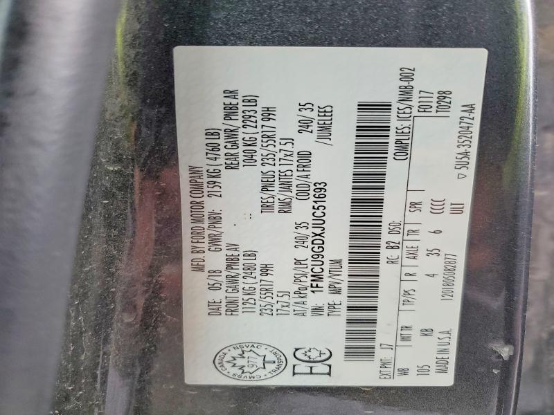 66953036 :رقم المزاد ، 1FMCU9GDXJUC51693 vin ، 2018 Ford Escape مزاد بيع