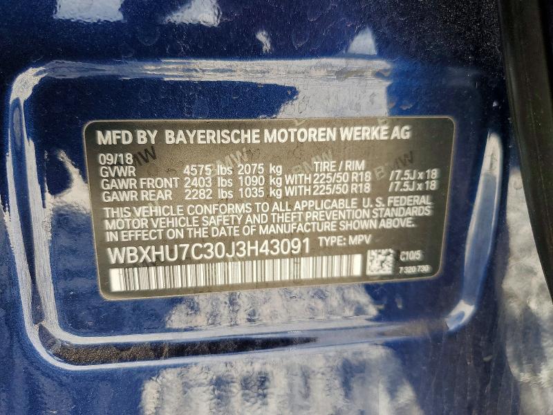 2018 Bmw X1 მანქანა იყიდება აუქციონზე, vin: WBXHU7C30J3H43091, აუქციონის ნომერი: 64306056