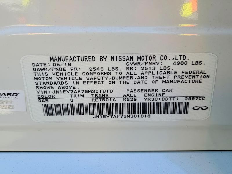Aukcja sprzedaży 2016 Infiniti Q50, vin: JN1EV7AP7GM301818, numer aukcji: 63716206