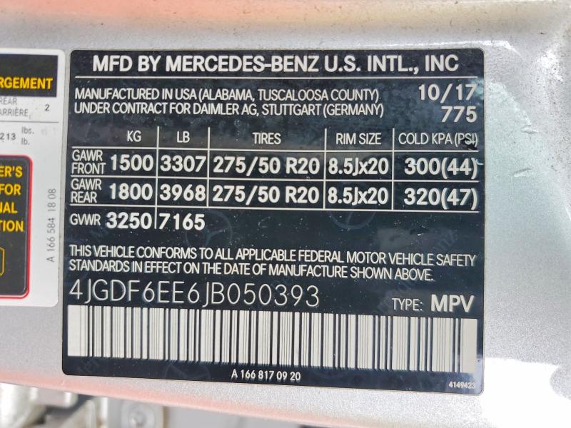 62491346 :رقم المزاد ، 4JGDF6EE6JB050393 vin ، 2018 Mercedes-benz Gls مزاد بيع
