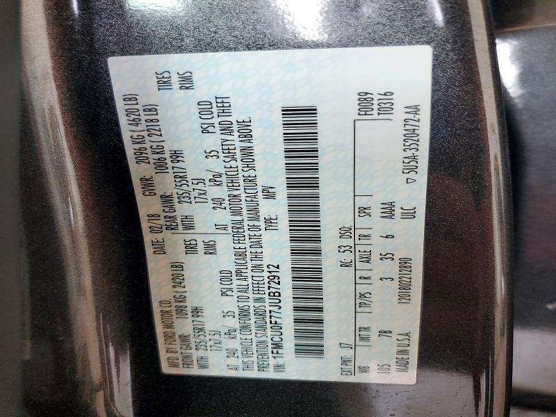 Продаж на аукціоні авто 2018 Ford Escape, vin: 1FMCU0F77JUB72912, номер лоту: 64955266