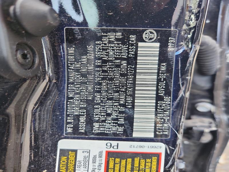 Auction sale of the 2015 Toyota Camry, vin: 4T4BF1FK1FR481272, lot number: 64627456
