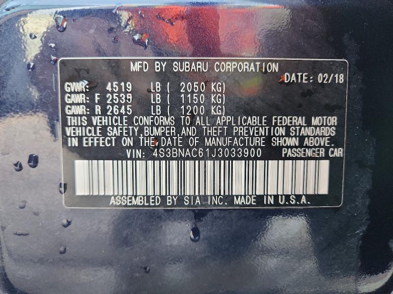 66475786 :رقم المزاد ، 4S3BNAC61J3033900 vin ، 2018 Subaru Legacy مزاد بيع