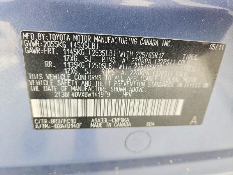Aukcja sprzedaży 2011 Toyota Rav4, vin: 2T3BF4DVXBW141919, numer aukcji: 63339996