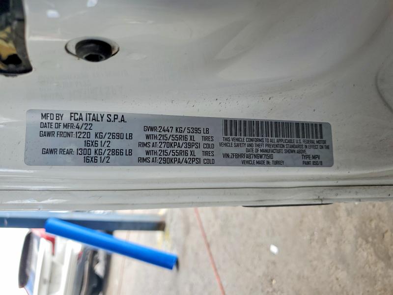 2022 Ram Promaster City მანქანა იყიდება აუქციონზე, vin: ZFBHRFAB7N6W71510, აუქციონის ნომერი: 64453096