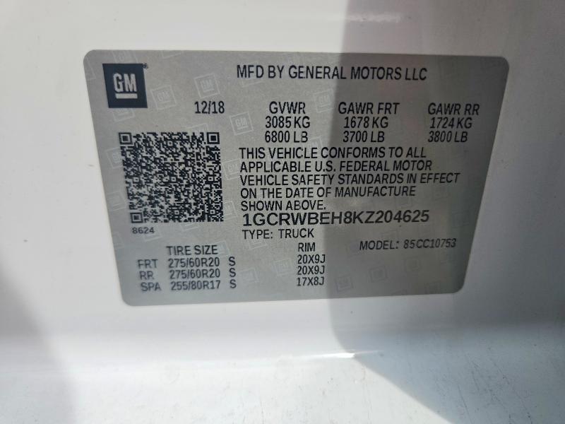 Aukcja sprzedaży 2019 Chevrolet Silverado, vin: 1GCRWBEH8KZ204625, numer aukcji: 67093696