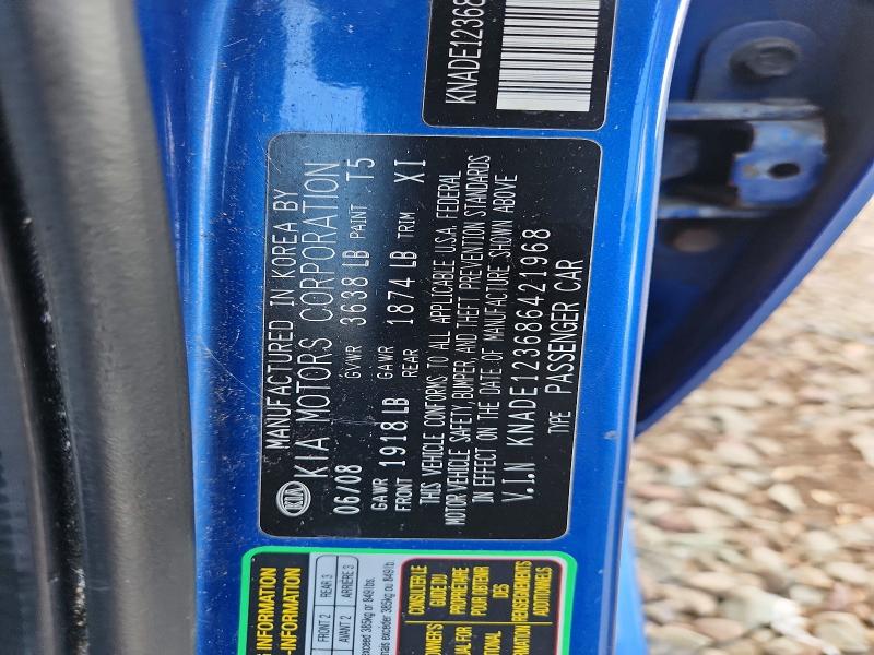 65024166 :رقم المزاد ، KNADE123686421968 vin ، 2008 Kia Rio مزاد بيع