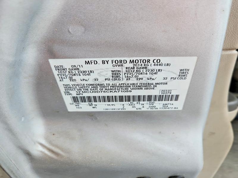 2012 Ford Escape მანქანა იყიდება აუქციონზე, vin: 1FMCU0D75CKA71059, აუქციონის ნომერი: 63427306